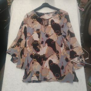 NWT Chances R Women’s Plus Size 1X Paisley Bell Sleeve Slit Tunic Top Boho Gypsy